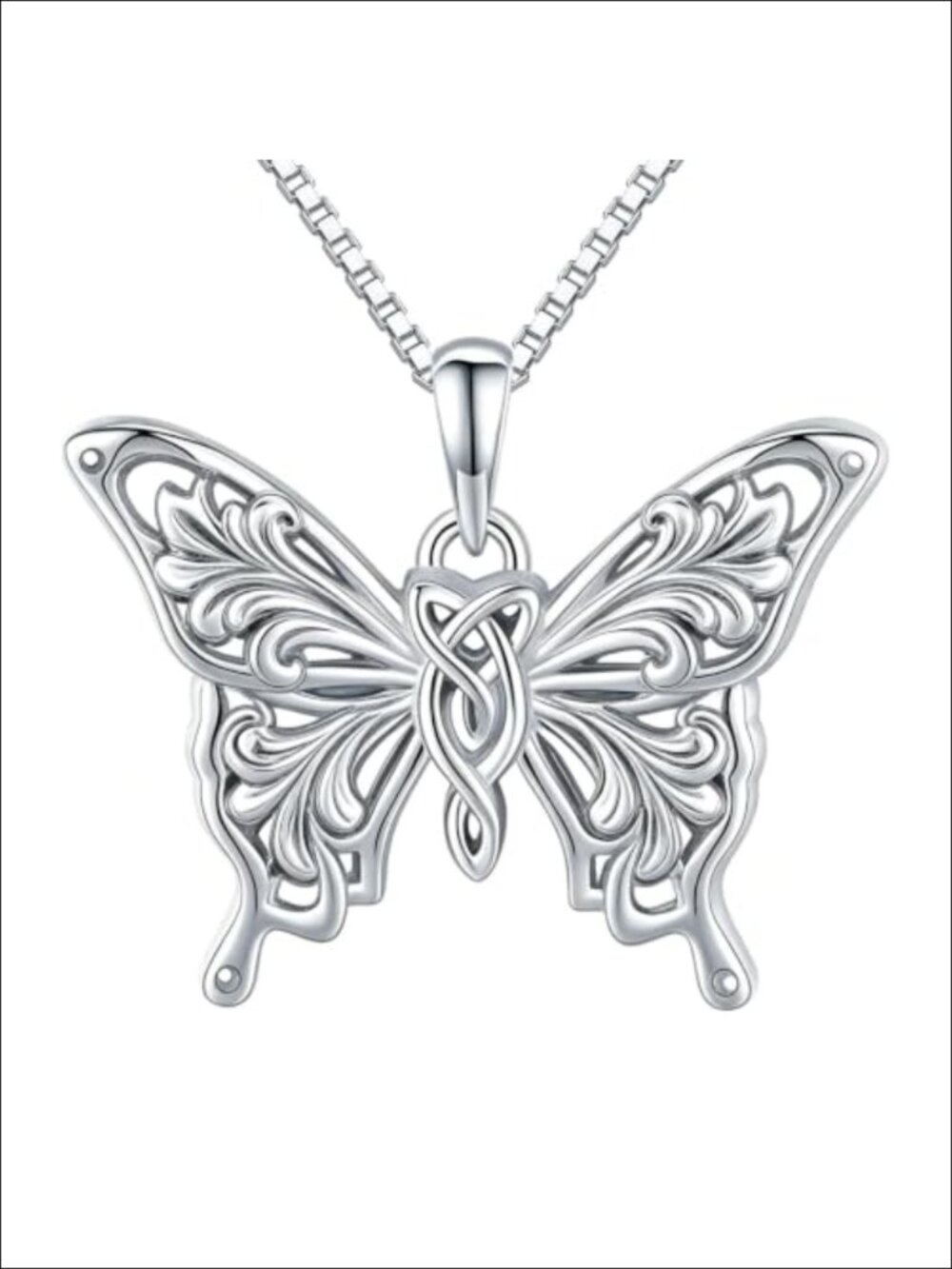 Celtic Knot Butterfly Pendant Necklace 18K White Gold Plated for Women